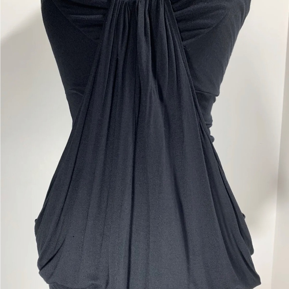 Dorothy Perkins Black Dress Sleeveless Draped Waterfall Knee Length Stretch UK 8 - Picture 3 of 12